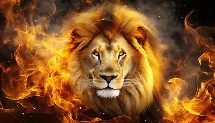 Fotobehang fire lion backdrop ai generated © Art_me2541