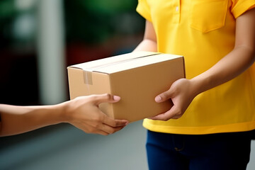 Delivery Man Handling Parcel Boxes For Sending To Customer At House