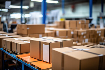 Cardboard Boxes On Conveyor Belt In The Warehouse Modern Warehousing and Logistics Facility with Conveyor and Machinery