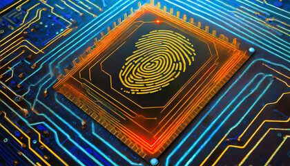 fingerprint detector sensor pattern of papillary lines on a computer chip fictional graphics - obrazy, fototapety, plakaty