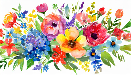watercolor multicolored flowers isolated on a white background bouquet