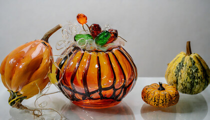 glass blown pumpkin halloween home decoration decor elements hand made transparent colored glass