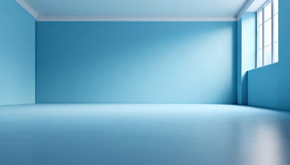 Fototapeta premium universal minimalistic blue background for presentation a light blue wall in the interior with beautiful built in lighting and a smooth floor