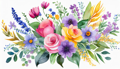 a watercolor bouquet of flowers is isolated on the background for wedding stationery greetings textiles wallpapers fashion wrappers cards illustrations ai generative - obrazy, fototapety, plakaty