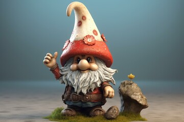 Whimsical gnome with mushroom hat: a highly detailed isolated statue, ideal for Christmas decor, in Unreal Engine 5 and ultra-wide angle. Generative AI