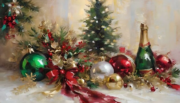A Christmas-themed image that embodies the joy and spirit of the holiday season. Emphasize elements that signifies Christmas, such as a Christmas tree, a cozy fireplace, vibrant festive table.