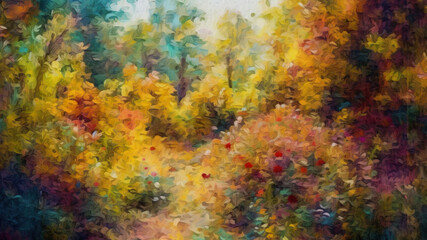 Impressionistische Natur in Pixelkunst: Malerische Natur im Impressionistenstil, mit eingestreuten Pixelkunst-Elementen. Lebendige Farben und Strukturen treffen auf pixelige Akzente.