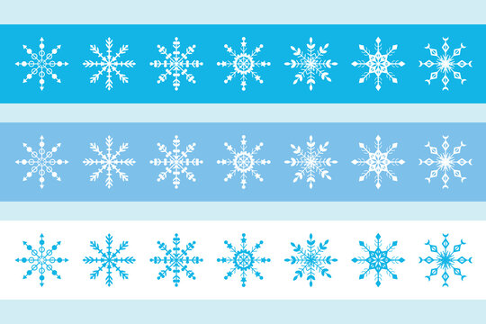 Collection of snowflakes on ribbons. New Year and Christmas design.