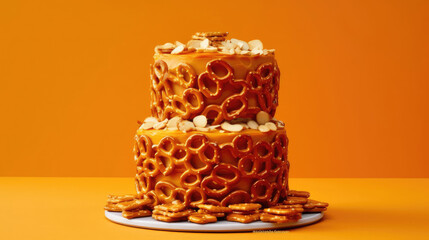 Salted Caramel Pretzel Cake Natural Color, Background For Banner, HD