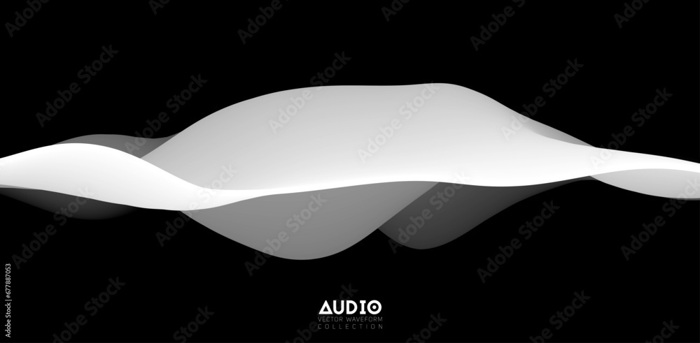 Poster sound wave visualiztion. 3d black and white solid waveform. voice sample pattern.