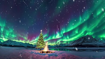 Christmas tree and campfire in glowing winter wonderland - Powered by Adobe