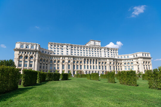 Formal gardens in front of Palace of the Parliament, Bucharest, Romania