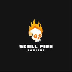 Skull Fire Flame Logo Symbol Design Template Flat Style Vector