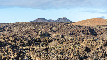 Fototapeta na wymiar view of the lava plain after eruption canaries, lanzarote