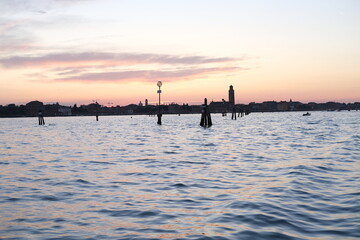 The Venetian lagoon view from Murano. Venice, Italy - November 12, 2023.