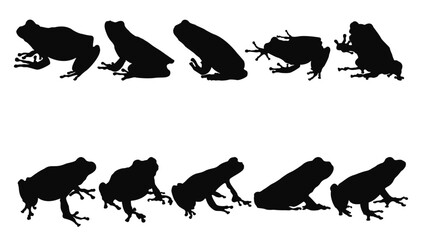 set of silhouettes of frogs