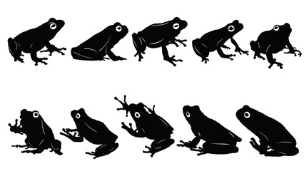 silhouettes of frogs, frog silhouette collection - obrazy, fototapety, plakaty