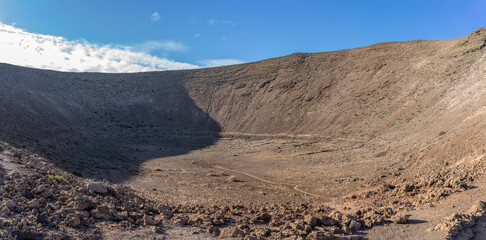 Lunar Volcanic landscape, Fire Mountains, volcanoes, crater of the Caldera Blanca volcano, Lanzarote, Canary Islands, Spain