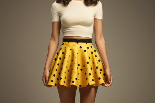 A mini skirt with bold polka dots, making a statement with the concept of retro charm. Generative Ai.