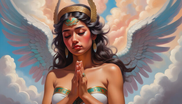 Godddess Mexican Girl Angel Wings Chicano Lowrider Art Street Tattoo Illustration Airbrush Aztec Praying Hands #18