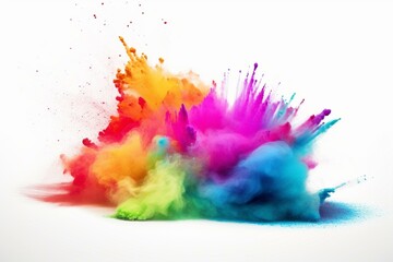 Fototapeta na wymiar Vibrant powder burst with rainbow colors on white background. Generative AI