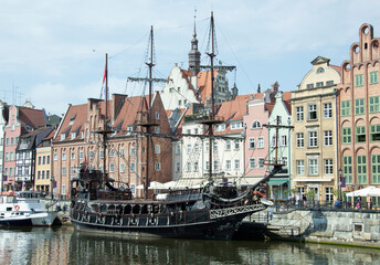 Gdansk City Motlawa River Embankment Old Ship Replica