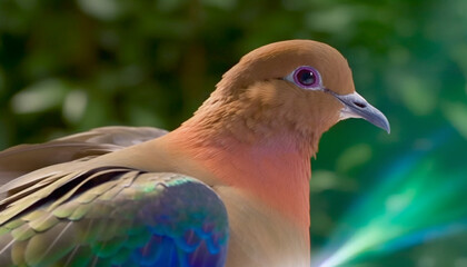 Multi colored bird perched on branch, eyeing tranquil water below generated by AI