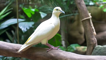 Fototapeta premium Yellow seagull perching on branch, close up of feathered beak generated by AI