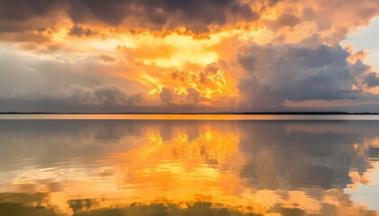 Vibrant sunrise over tranquil seascape, a tropical paradise vacation generated by AI