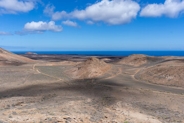 View of the volcanos and the atlantic ocean in Lanzarote, canaries, spain