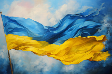 Flag of Ukraine waving in the wind, close-up. 3d rendering.