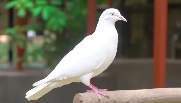 White seagull perching on coastline, symbol of freedom and peace generated by AI