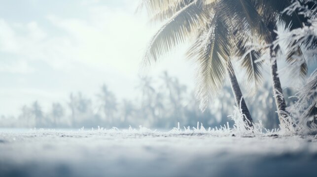Frozen palm trees in the snow, AI