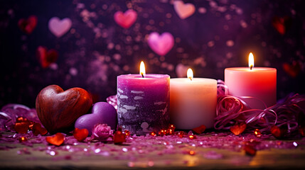 beautiful valentine background with some candles and romatic colors
