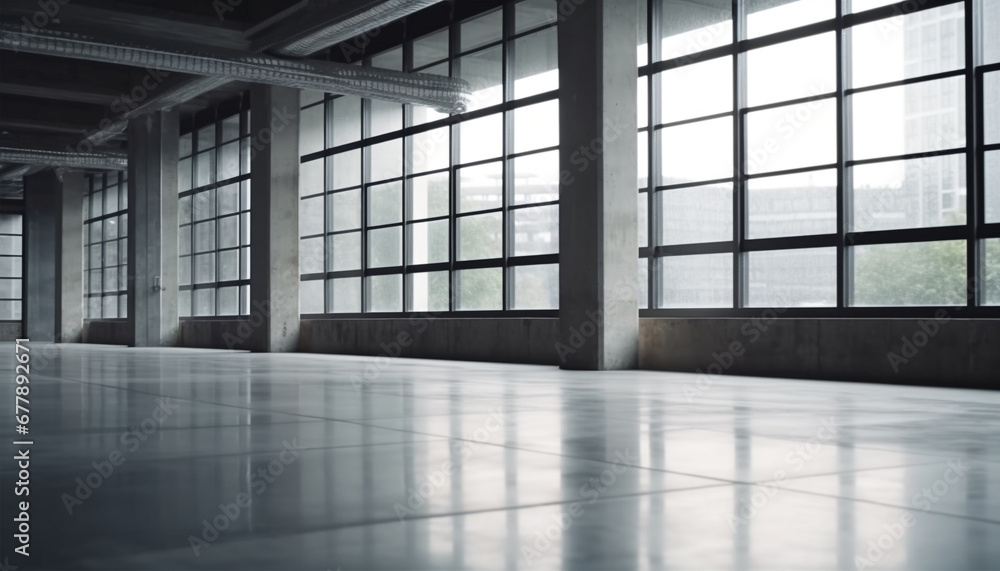 Poster modern office with bright reflection, empty of people and abstract patterns generated by ai