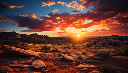 Majestic mountain range, tranquil scene, orange sunset generated by AI