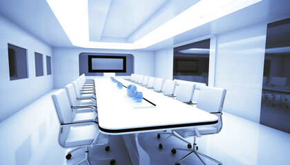 Fototapeta na wymiar Futuristic office design with clean blue flooring and empty seats generated by AI