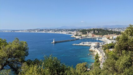 Fototapeta premium Drone shot of the Mont Boron park on the coast of a sea in Nice, France
