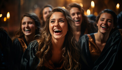 Smiling young adults enjoy friendship, laughter, and carefree nightlife generated by AI