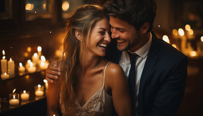 Young couple enjoying a romantic night, smiling and embracing happily generated by AI