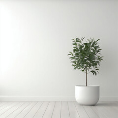 empty room with green plant, generative AI