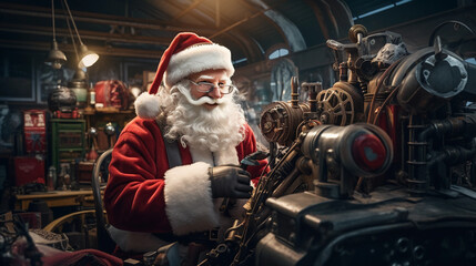 Fototapeta na wymiar Santa Claus Crafting Toys in His Magical Workshop