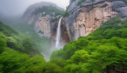 Fototapeta premium Hiking through majestic mountain ranges, surrounded by natural beauty generated by AI