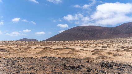 View of la Graciosa island close to lanzarote, canary island spain, with only dirt roads and old volcano