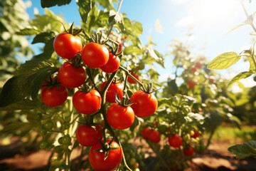 Obraz premium Tomato plants reaching maturity, embodying the farm-to-market principle and fresher produce for consumers. Generative Ai.