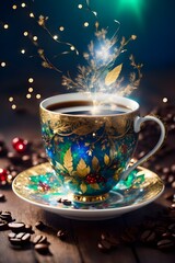 opal coffee cup,Christmas,Chatoyant, winter, magic-Ai generator	