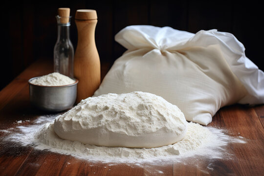 A flour sack as part of a baking tutorial video, promoting culinary skills and sharing knowledge. Generative Ai.