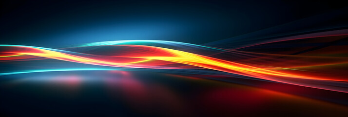 A Vibrant colored light tails waves background with blue and orange streaking lights, modern light art backdrop design, dynamic illumination of the beauty technology 