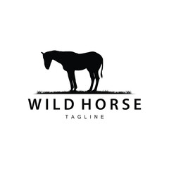 Wild Horse Logo Farm Design Silhouette Simple Vector Illustration Template