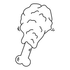 Doodle fried chicken line art element. Vector element with food theme and doodle hand drawn style. Illustration.
